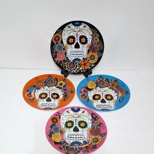 NEW RARE Williams Sonoma Set of 4 Day of the Dead Salad Plates 8 1/4" Porcelain